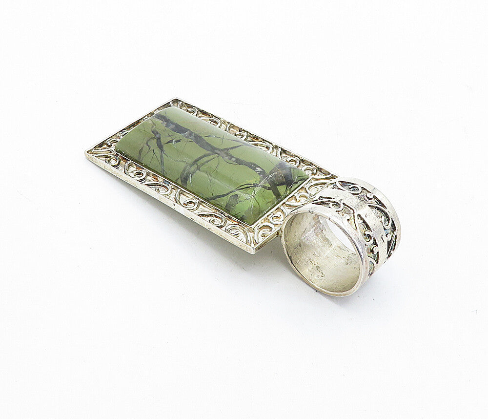 DTR JAY KING 925 Silver  Vintage Jasper Swirl Border Square Pendant  PT3394