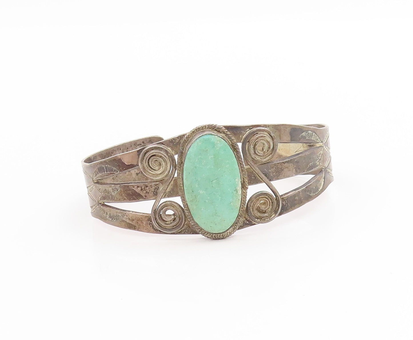 925 Sterling Silver Vintage Bracelet SOUTHWESTERN Green Turquoise Cuff BT11794