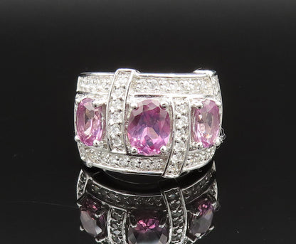 925 Sterling Silver  Vintage Wine Spinel & Cubic Zirconia Ring Sz 7.5  RG25565