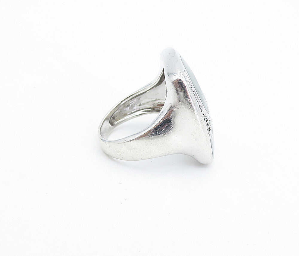 925 Sterling Silver  Jasper & Cubic Zirconia Cocktail Ring Sz 6.5  RG6048