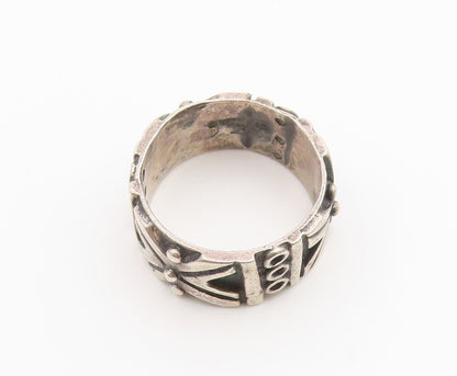 925 Sterling Silver Vintage Ring Brutalist Geometric Pattern Band  Sz 7  RG36840