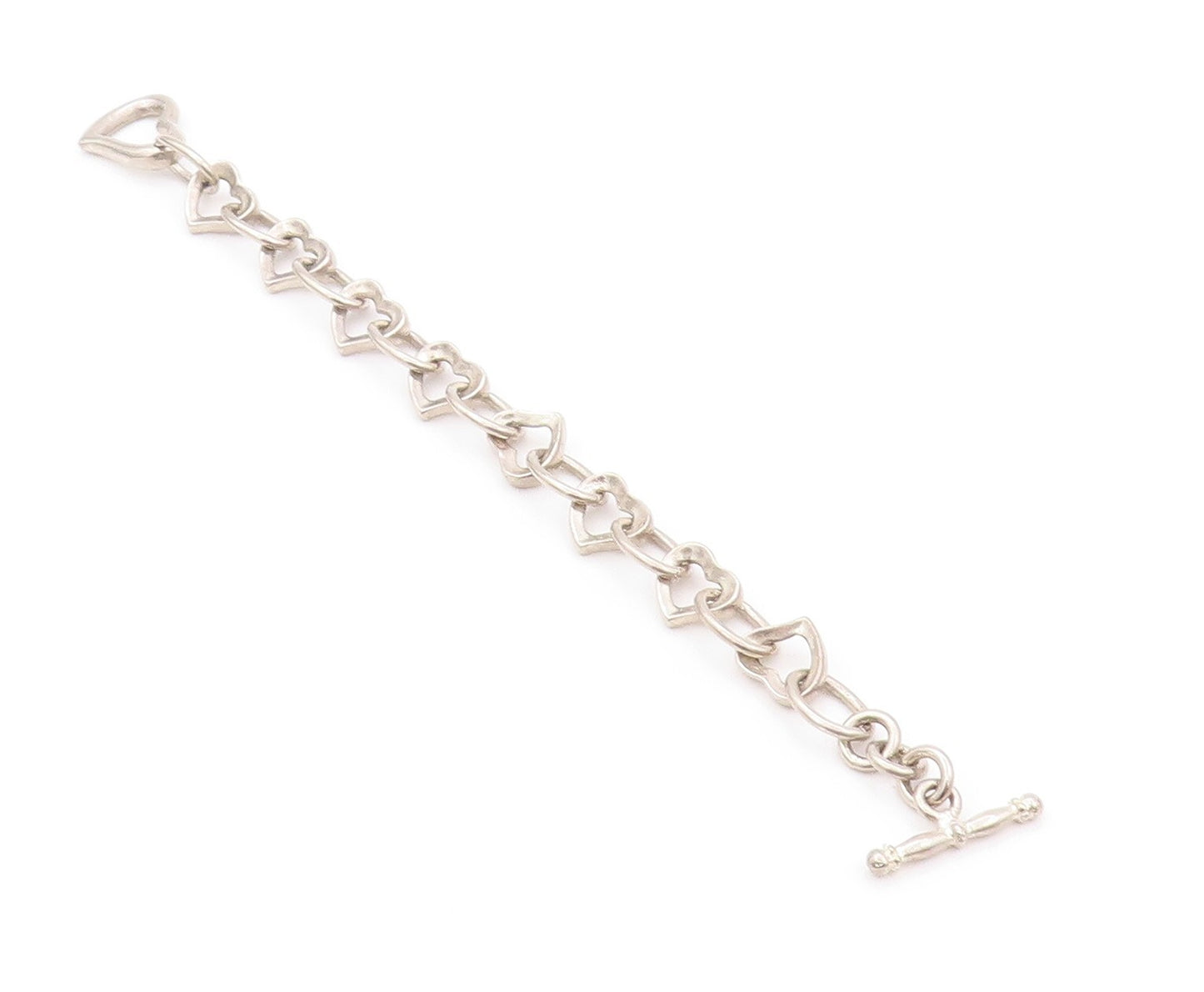 925 Sterling Silver Vintage Bracelet Rings & Cutout Hearts Linked  BT11135