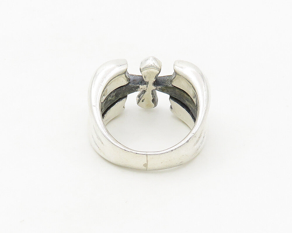 925 Sterling Silver  Vintage Shiny Cross Split Large Band Ring Sz 11  RG18731