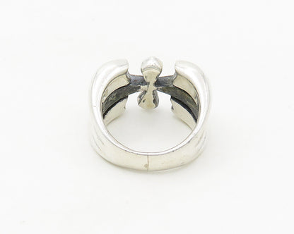925 Sterling Silver  Vintage Shiny Cross Split Large Band Ring Sz 11  RG18731