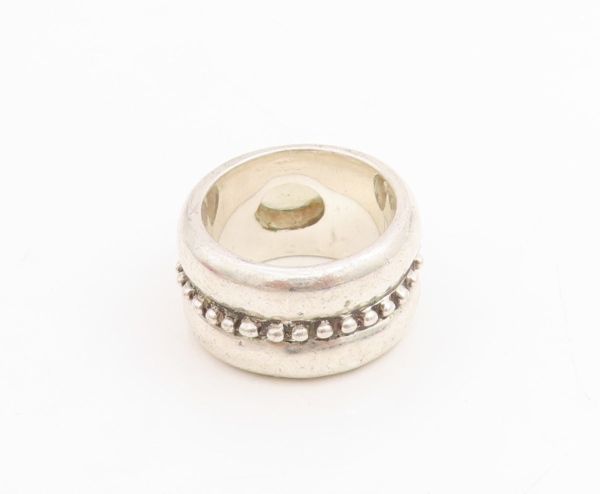 925 Sterling Silver Vintage Ring Bezel Set Citrine Beaded Band  Sz 5.5  RG34772