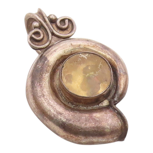 925 Sterling Silver  Vintage Topaz Dark Tone Hollow Swirl Pendant  PT13788