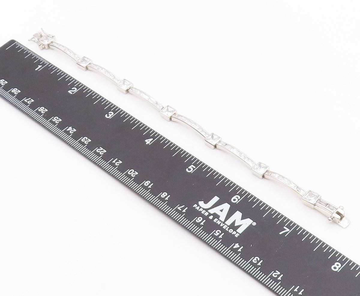 925 Sterling Silver  Vintage Shiny Cubic Zirconia Bar Chain Bracelet  BT8841