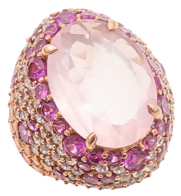 925 Sterling Silver Vintage Ring Rose Gold Plated Pink Gemstones Sz 6.5  RG30247