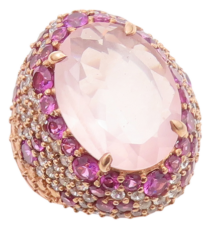 925 Sterling Silver Vintage Ring Rose Gold Plated Pink Gemstones Sz 6.5  RG30247