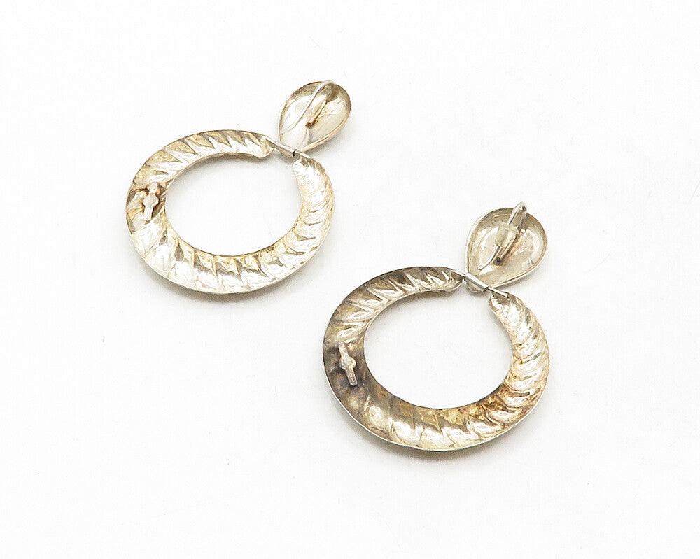 925 Sterling Silver  Vintage Shiny Twist Open Circle Dangle Earrings  EG6604