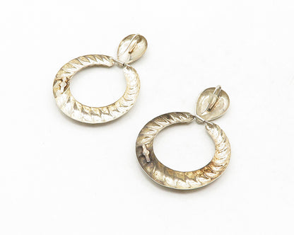 925 Sterling Silver  Vintage Shiny Twist Open Circle Dangle Earrings  EG6604