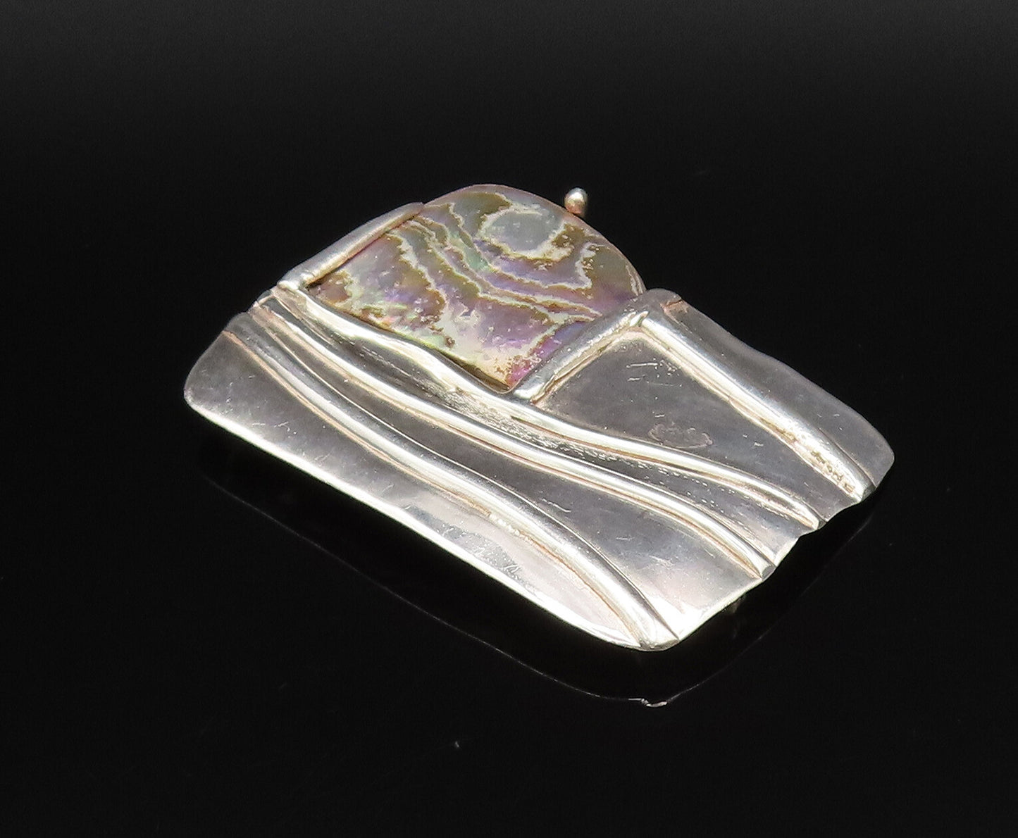 925 Silver  Vintage Modernist Mother Of Pearl Rectangle Brooch Pin  BP10002
