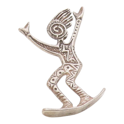 925 Sterling Silver Vintage Engraved Spiral Snowboarding Human Figure Pin TR3344