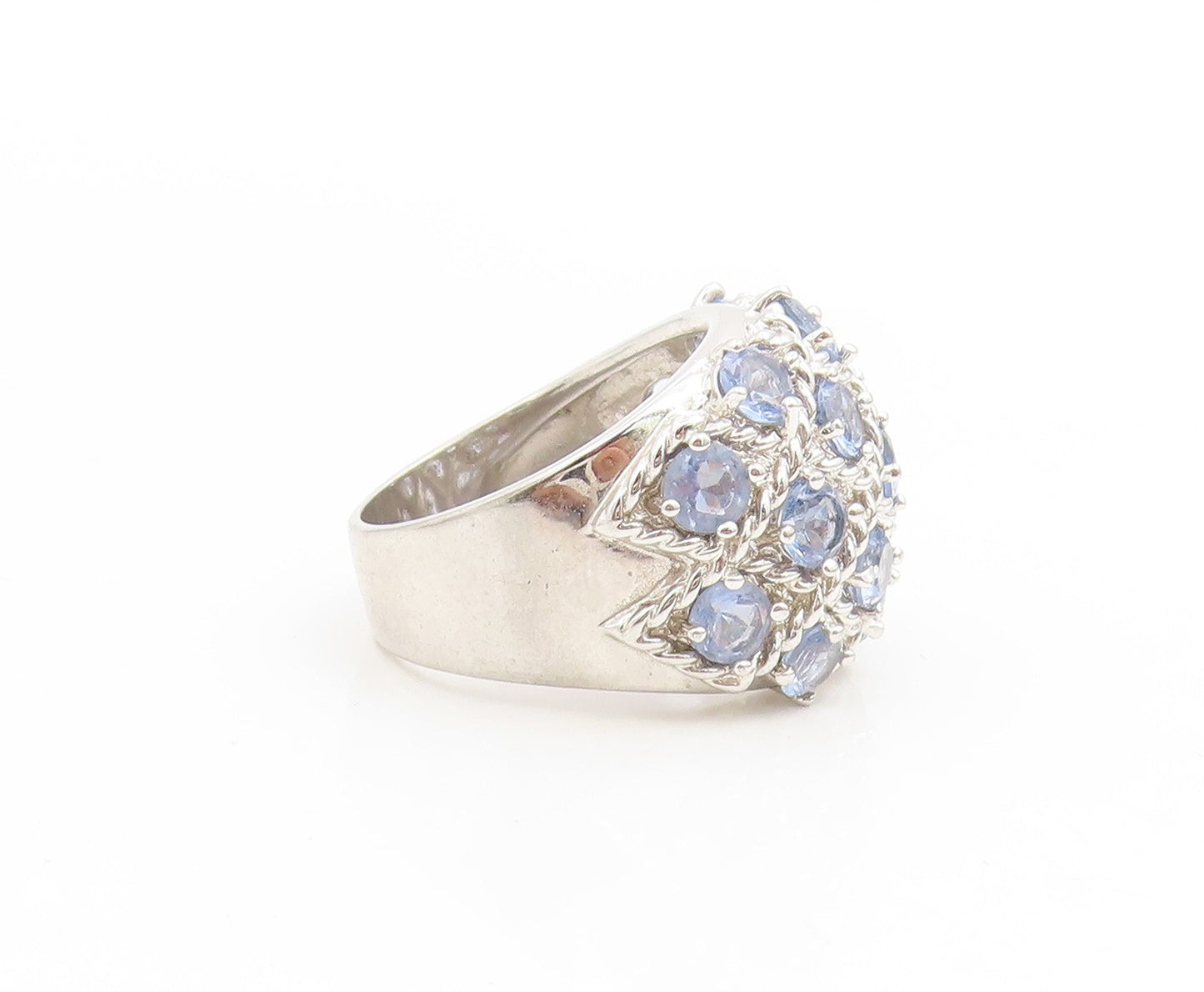 925 Sterling Silver Vintage Ring Sapphire Elegant Twisted Rope Dome Sz 8 RG35037