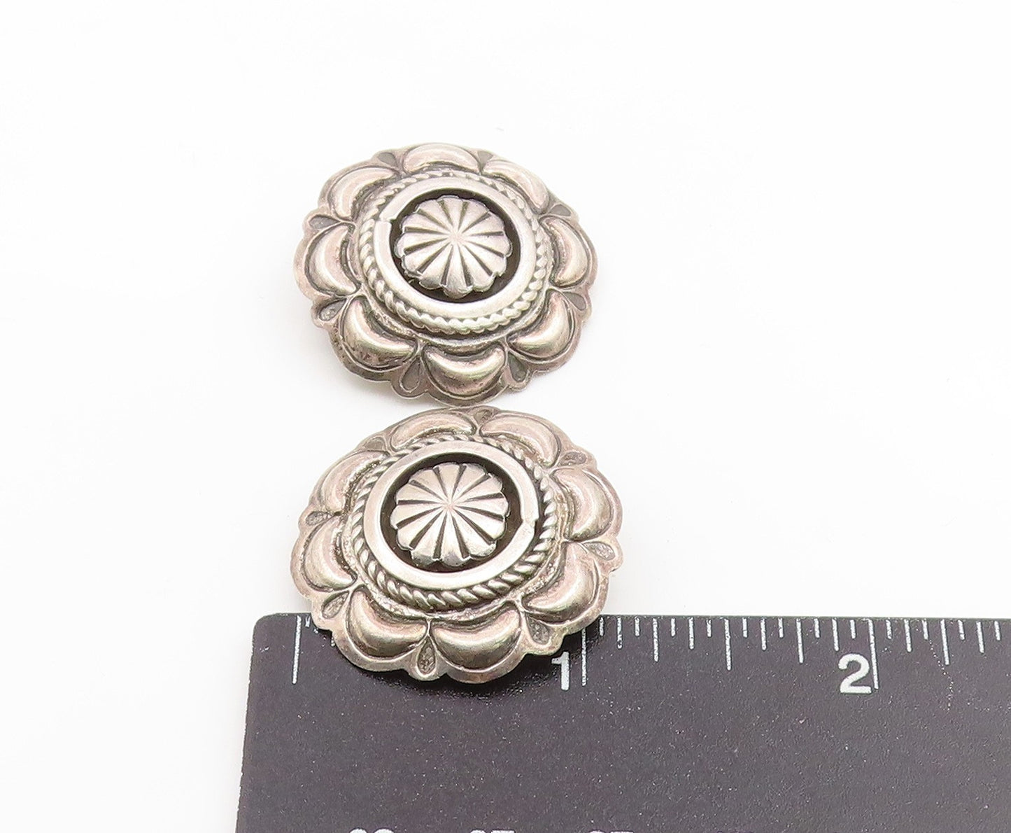 925 Sterling Silver Vintage Earrings NAVAJO SUZIE JAMES Concho Clip On  EG14180