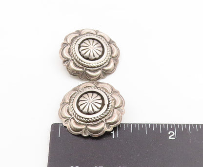 925 Sterling Silver Vintage Earrings NAVAJO SUZIE JAMES Concho Clip On  EG14180