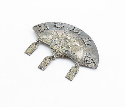 925 Sterling Silver  Vintage Antique Dangling Statues Alpaca Brooch Pin BP2141