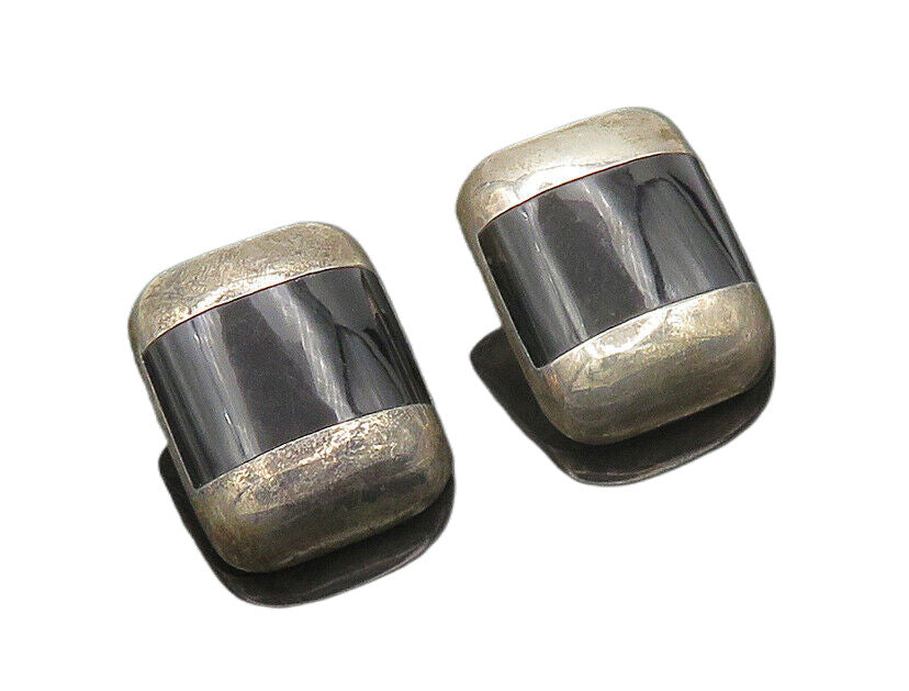 MEXICO 925 Sterling Silver  Vintage Black Onyx Non Pierce Earrings  EG9541