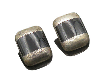 MEXICO 925 Sterling Silver  Vintage Black Onyx Non Pierce Earrings  EG9541