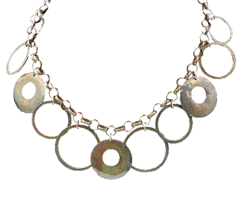 SILPADA 925 Silver  Vintage Dark Tone Open Circles Chain Necklace  NE3522