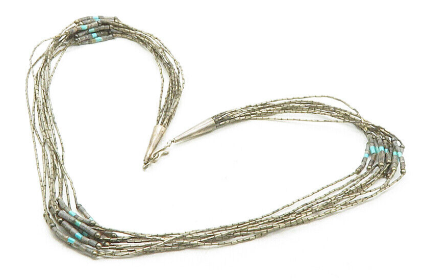 925 Sterling Silver  Vintage Turquoise Multi Strand Chain Necklace  NE2148