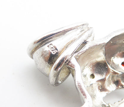 925 Sterling Silver  Vintage Shiny Topaz Angry Bull Dog Drop Pendant  PT6201