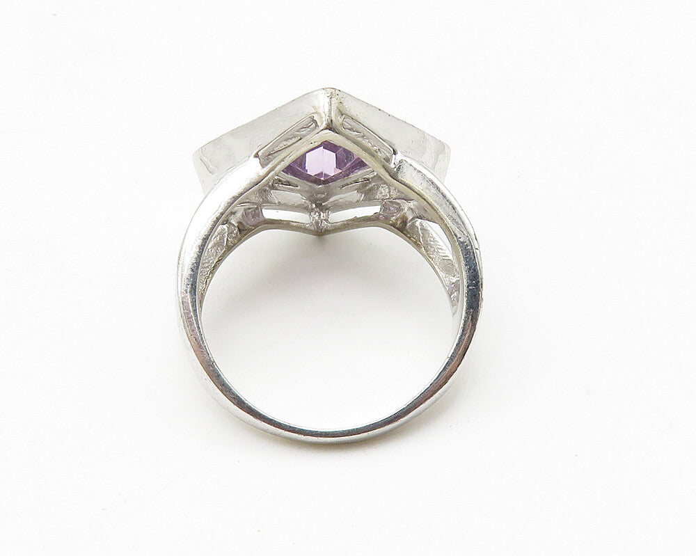 925 Sterling Silver  Amethyst Open Square Shiny Cocktail Ring Sz 7  RG10354