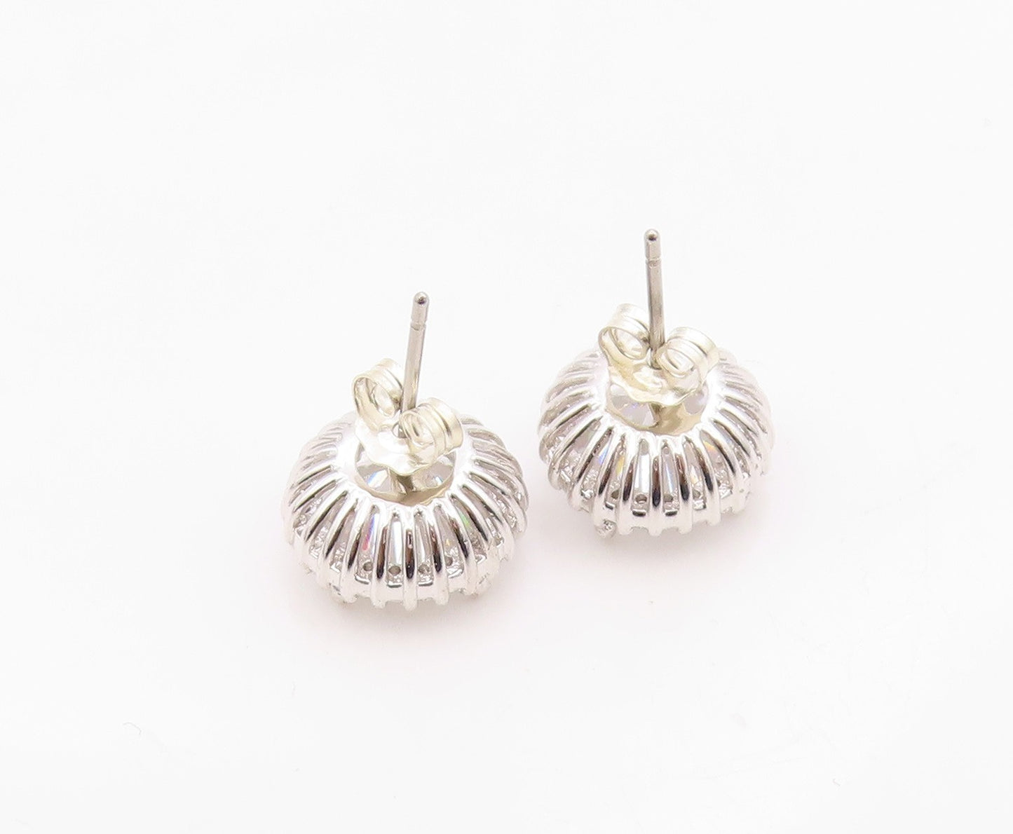 925 Sterling Silver Vintage Earrings Classic Round Cut CZ Halo Studs  EG14363