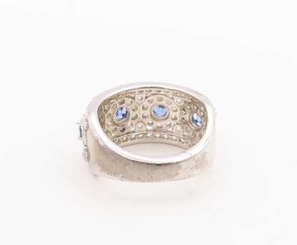 925 Sterling Silver Vintage Ring Round Cut Blue Halo White CZ  Sz 7  RG29494