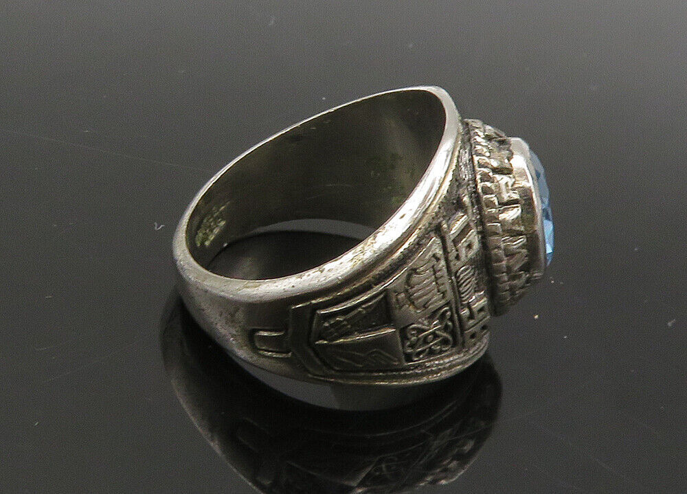 REED 925 Silver  Vintage Blue Topaz I.S. 238 Class 1998 Ring Sz 8.5  RG22097