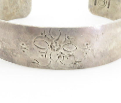 DESIGNER 925 Sterling Silver  Vintage Etched Flower Cuff Bracelet  BT3480
