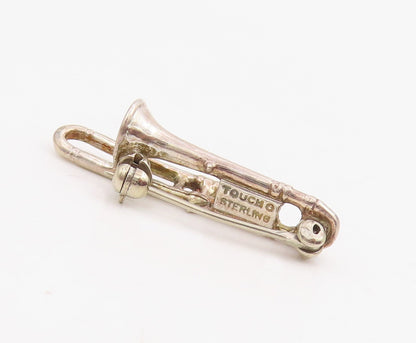 925 Sterling Silver Vintage Brooch Pin TOUCH Miniature Trombone Design  BP12294