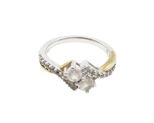 925 Sterling Silver  Vintage Topaz 2 Tone Shiny Split Band Ring Sz 8  RG18953