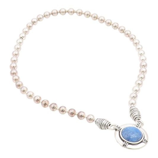 925 Sterling Silver Vintage Necklace CAROLYN POLLACK Lapis Lazuli Beaded  NE4863