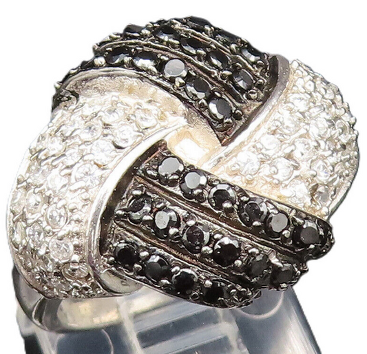 925 Sterling Silver  Vintage Sparkly Spinel & Topaz Knot Ring Sz 5  RG25480