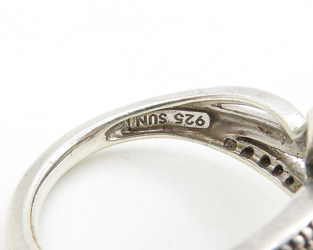 925 Sterling Silver  Vintage Genuine Diamonds Bypass Band Ring Sz 7  RG18296