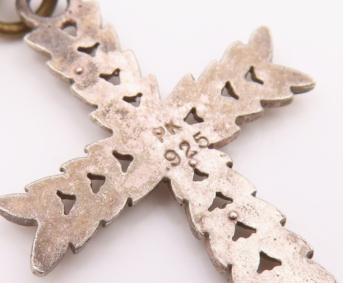 925 Sterling Silver  Vintage Floral Leaf Religious Cross Pendant  PT12091