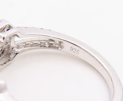 925 Sterling Silver Vintage Ring Rectangle Cut Halo CZ Band  Sz 7  RG30738