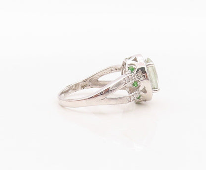 925 Sterling Silver Vintage Ring Split Band Green & White Topaz  Sz 7  RG29933