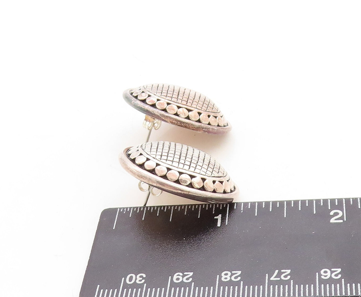 925 Sterling Silver Vintage Earrings AIRESS Bead Border Checks Etched  EG13274