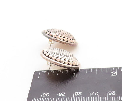 925 Sterling Silver Vintage Earrings AIRESS Bead Border Checks Etched  EG13274