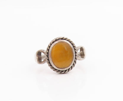 925 Sterling Silver Vintage Ring Tiger's Eye Love Hearts Cut Out  Sz 6  RG33794