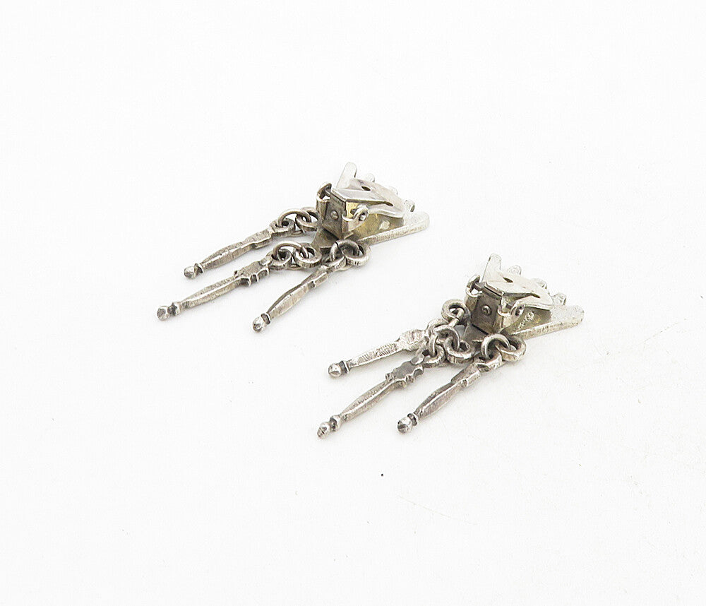 ALVA 925 Silver  Vintage Etched Detail Non Pierce Dangle Earrings  EG4514