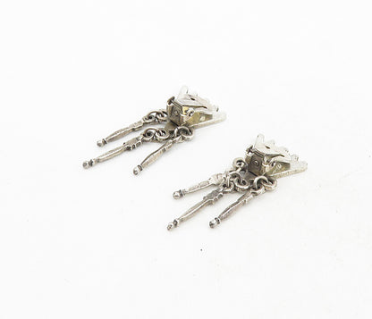 ALVA 925 Silver  Vintage Etched Detail Non Pierce Dangle Earrings  EG4514
