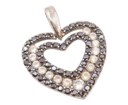 925 Sterling Silver  Vintage Topaz & Black Hematite Heart Pendant  PT16435