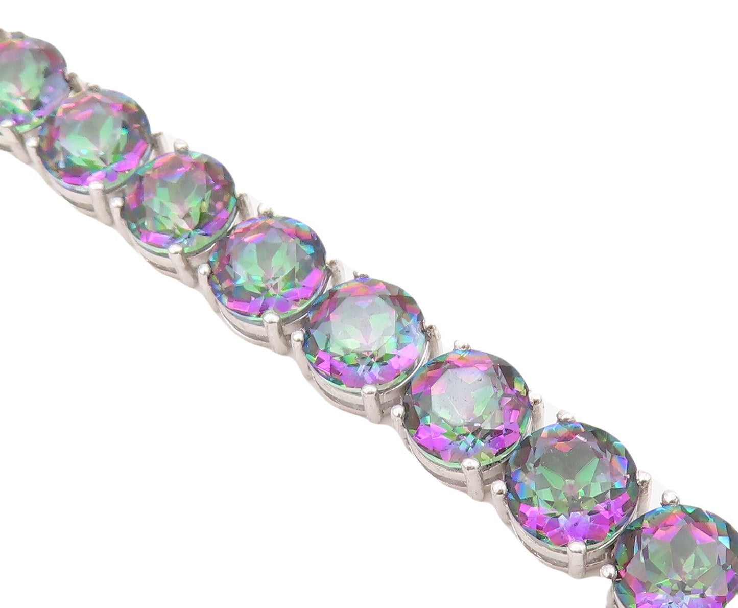 925 Sterling Silver Vintage Bracelet Round Cut Linked Mystic Topaz  BT10743