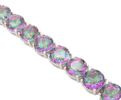 925 Sterling Silver Vintage Bracelet Round Cut Linked Mystic Topaz  BT10743