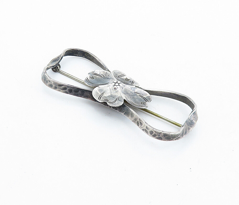 STUART NYE 925 Sterling Silver  Vintage Dark Tone Flower Brooch Pin  BP2759