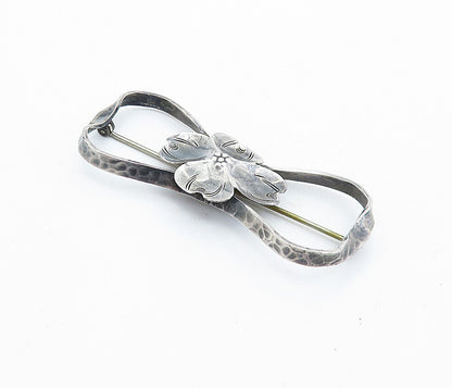 STUART NYE 925 Sterling Silver  Vintage Dark Tone Flower Brooch Pin  BP2759