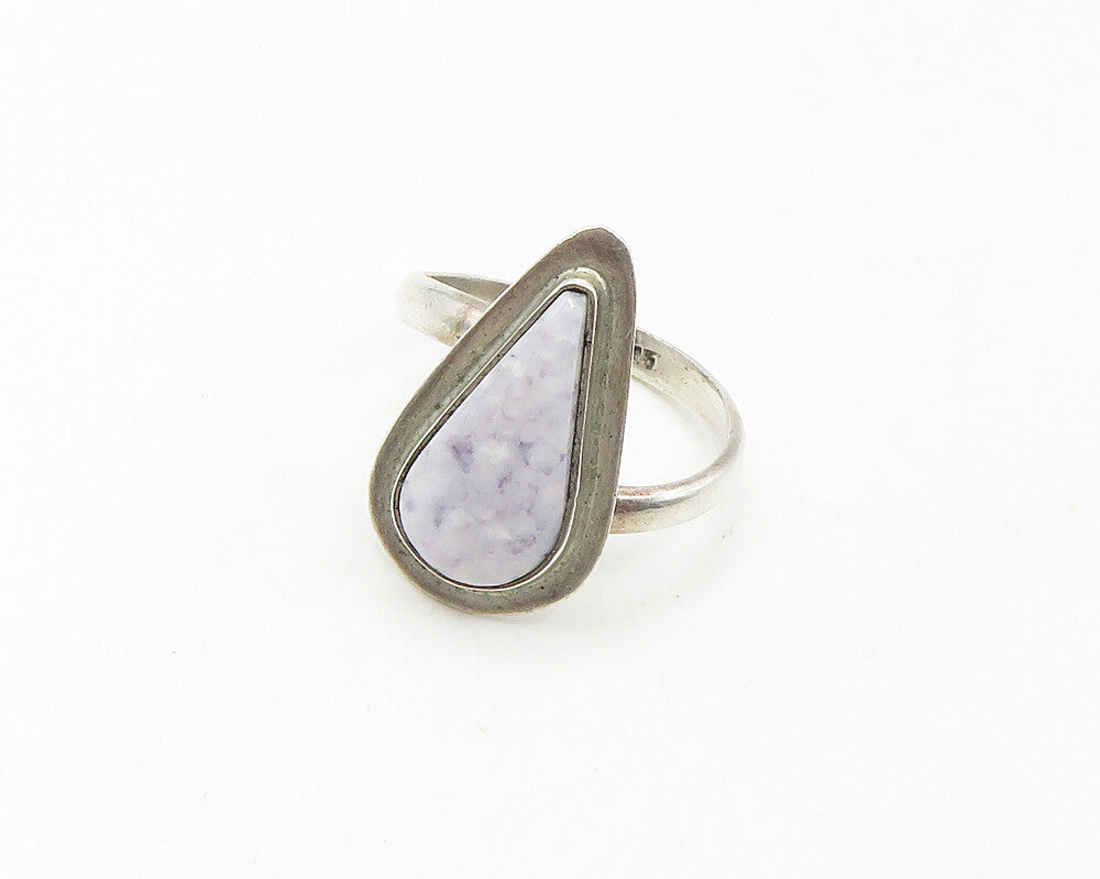 925 Sterling Silver  Vintage Tear Drop White Jasper Cocktail Ring Sz 7 RG18773